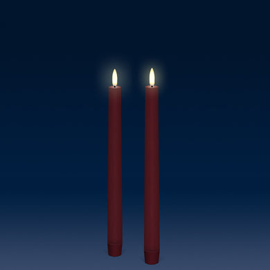 NEW - Tall Taper, 2 Pack, Carmine Red, Smooth Wax Flameless Candle, 1.9cm x 25cm