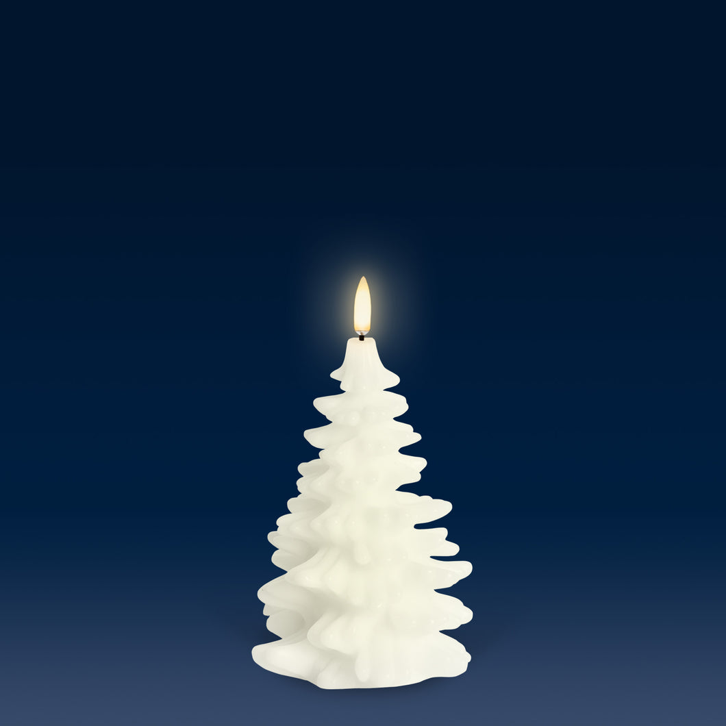 NEW SKANDI DESIGN | UYUNI Lighting Medium Christmas Tree Candle, Classic Ivory, Smooth Wax Flameless Candle, 10cm x 15cm (3.9