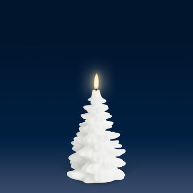 NEW NORDIC DESIGN | UYUNI Lighting Medium Christmas Tree Candle, Nordic White, Smooth Wax Flameless Candle, 10cm x 15cm (3.9