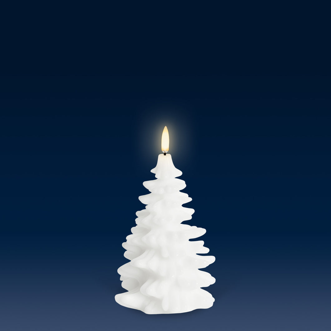 NEW SKANDI DESIGN | UYUNI Lighting Medium Christmas Tree Candle, Nordic White, Smooth Wax Flameless Candle, 10cm x 15cm (3.9