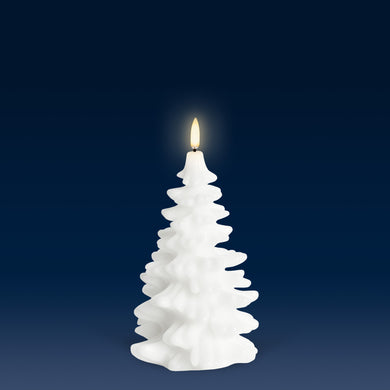 NEW SKANDI DESIGN | UYUNI Lighting Tall Christmas Tree Candle, Nordic White, Smooth Wax Flameless Candle, 11cm x 18cm (4.3
