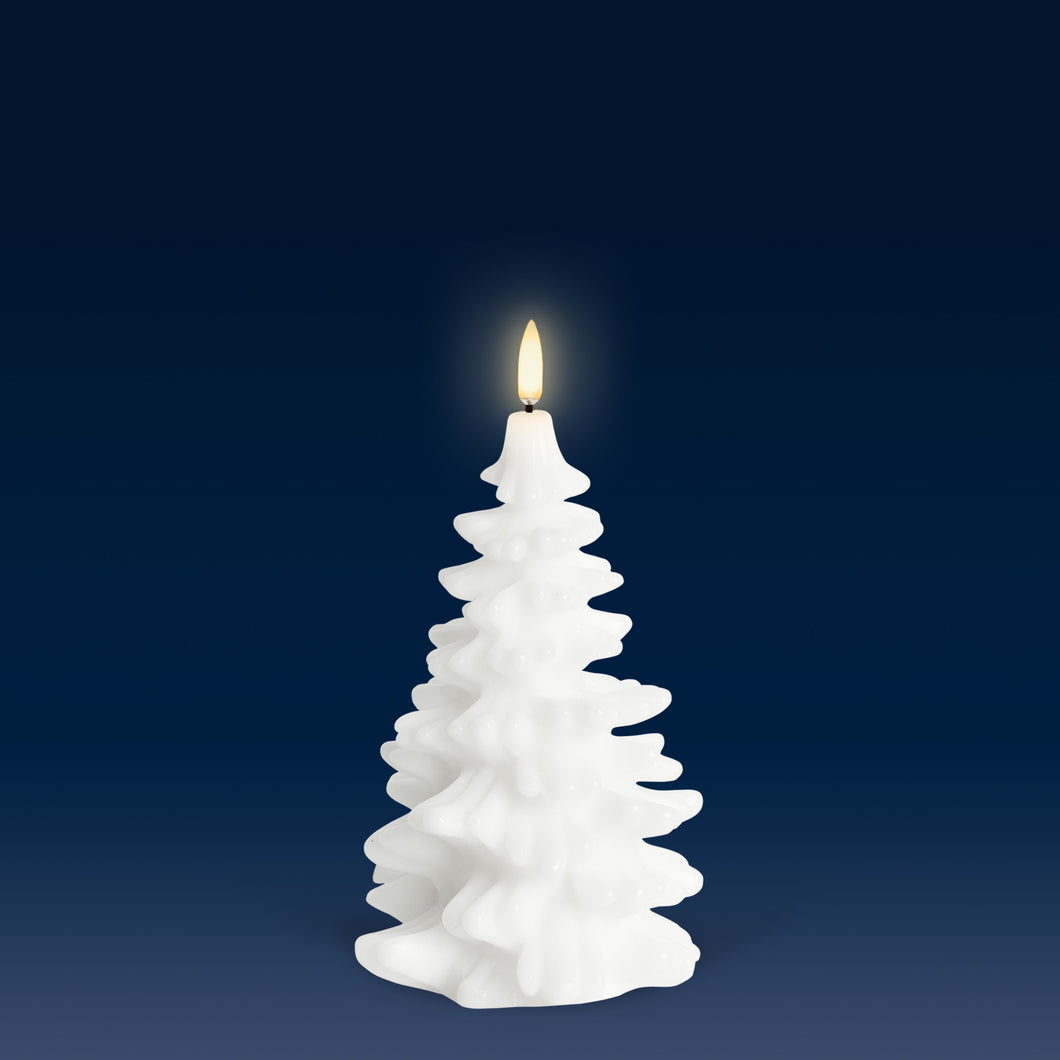 NEW SKANDI DESIGN | UYUNI Lighting Tall Christmas Tree Candle, Nordic White, Smooth Wax Flameless Candle, 11cm x 18cm (4.3