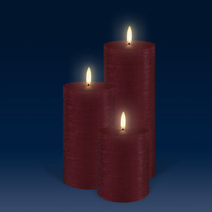 NEW - UYUNI Lighting Tall Pillar, Carmine Red Textured Wax Flameless Candle, 7.8cm x 20.3cm (3.1" x 8")