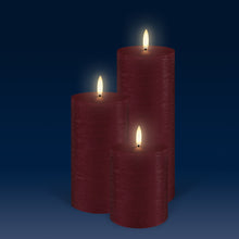 Load image into Gallery viewer, LAST 4 | UYUNI Lighting Medium Pillar, Carmine Red Textured Wax Flameless Candle, 7.8cm x 15.2cm