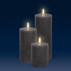 NEW - UYUNI Lighting Tall Pillar, Urbane Grey Textured Wax Flameless Candle, 7.8cm x 20.3cm (3.1" x 8")