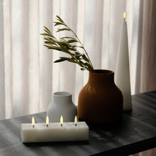 Load image into Gallery viewer, UYUNI Lighting Quattro Block Multi-Wick | 2 Colour Options | Smooth Wax Flameless Candle | 18.0cm x 5.0cm x 3.8cm (7.0" x 2.0" x 1.5")