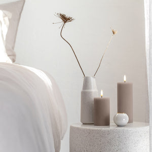 PRE ORDER - NEW UYUNI Lighting Small Pillar, Sandstone, Ribbed Wax Flameless Candle, 5.8cm x 10.1cm (2.2" x 4")