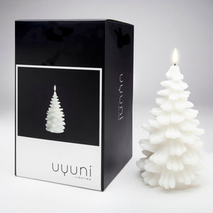 Large Christmas Tree Figurine, Nordic White, Smooth Wax Flameless Candle, 11cm x 18.2cm