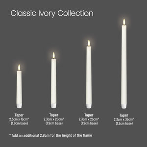 PRE ORDER - Small Taper, 2 Pack, Classic Ivory, Smooth Wax Flameless Candle, 1.9cm x 15cm