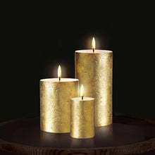 Load image into Gallery viewer, Mini Pillar (aka Votive), Handpainted Metallic Gold, Textured Wax Flameless Candle, 5cm x 7.6cm