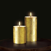 Load image into Gallery viewer, UYUNI Lighting Small Pillar, Handpainted Metallic Gold, Textured Wax Flameless Candles, 7.8cm x 10.1cm (3.1&quot; x 4&quot;)