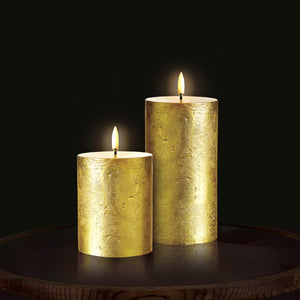 Small Pillar, Handpainted Metallic Gold, Textured Wax Flameless Candles, 7.8cm x 10.1cm