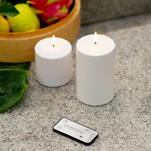 UYUNI Lighting Medium Wide Outdoor Pillar, White, Weather Resistant ABS Soft Touch Plastic Flameless Candle, 10.1cm x 12.8cm  (4.0” x 5”)