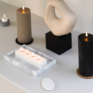 Quattro Block Four Wick Rectangular Candle, Nordic White, Smooth Wax Flameless Candle, 18cm x 5cm x 3.8cm