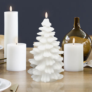 Large Christmas Tree Figurine, Nordic White, Smooth Wax Flameless Candle, 11cm x 18.2cm