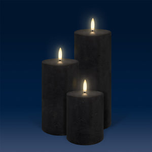 Tall Pillar, Matte Black Textured Wax Flameless Candle, 7.8cm x 20.3cm