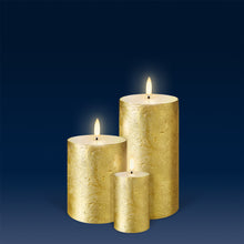 Load image into Gallery viewer, Small Pillar, Handpainted Metallic Gold, Textured Wax Flameless Candles, 7.8cm x 10.1cm