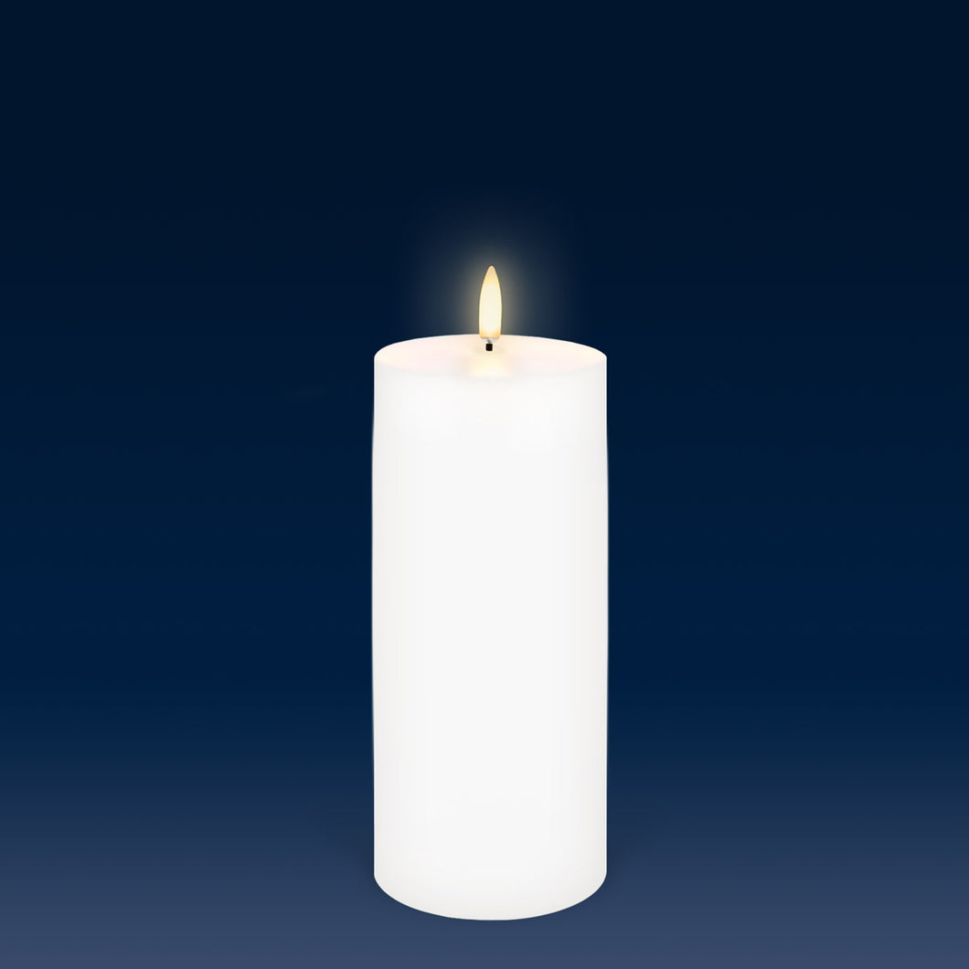 Tall Outdoor Pillar, White, Weather Resistant ABS Plastic Flameless Candle, 7.6cm x 17.7cm