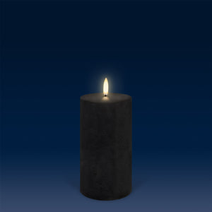 UYUNI Lighting Medium Pillar, Matte Black Textured Wax Flameless Candle, 7.8cm x 15.2cm (3.1" x 6")