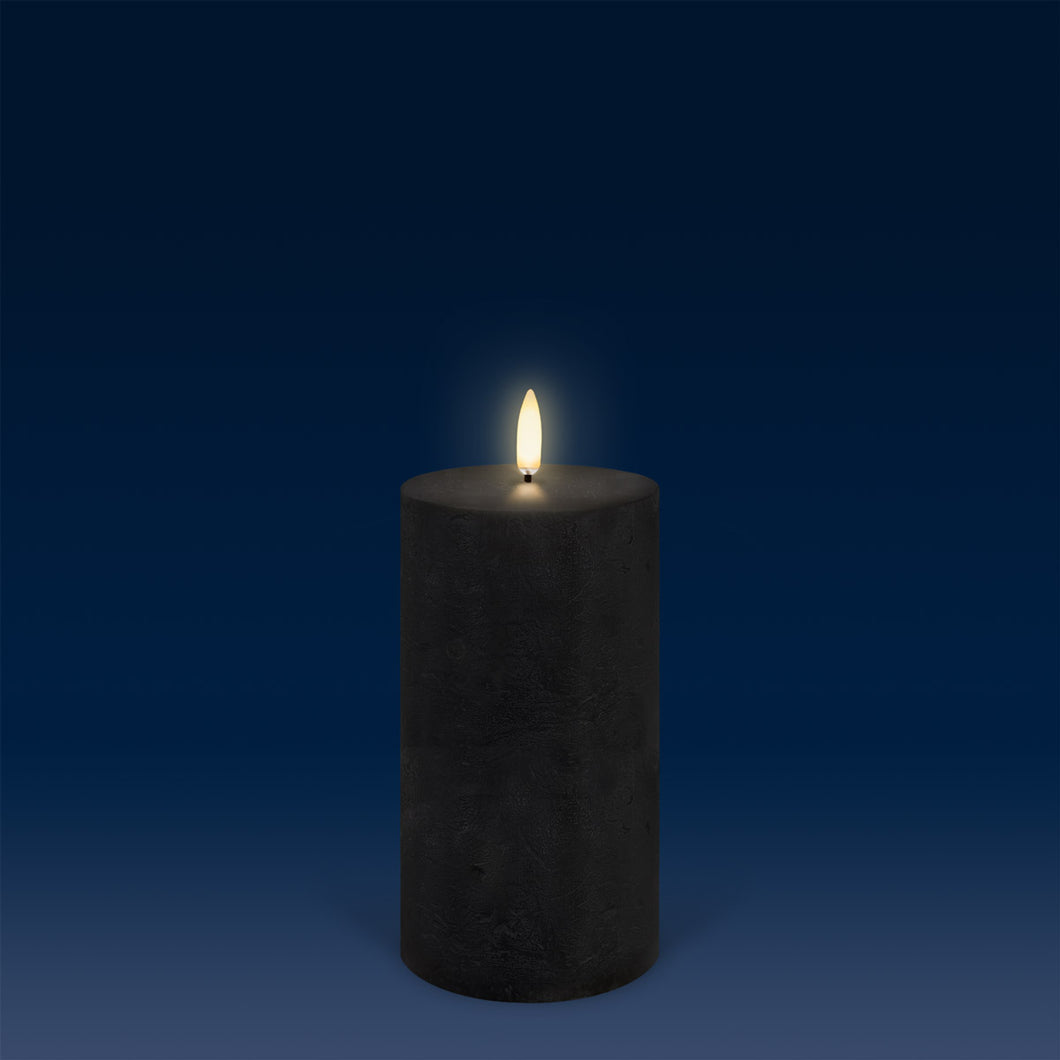UYUNI Lighting Medium Pillar, Matte Black Textured Wax Flameless Candle, 7.8cm x 15.2cm (3.1