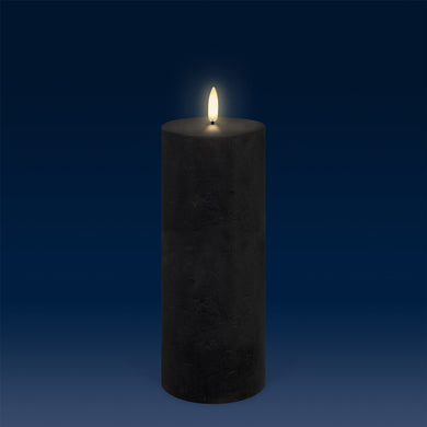 Tall Pillar, Matte Black Textured Wax Flameless Candle, 7.8cm x 20.3cm