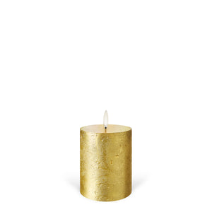 UYUNI Lighting Small Pillar, Handpainted Metallic Gold, Textured Wax Flameless Candles, 7.8cm x 10.1cm (3.1" x 4")