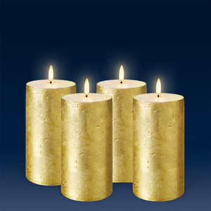 UYUNI Lighting Medium Pillar, Handpainted Metallic Gold, Textured Wax Flameless Candle, 7.8cm x 15.2cm (3.1" x 6")