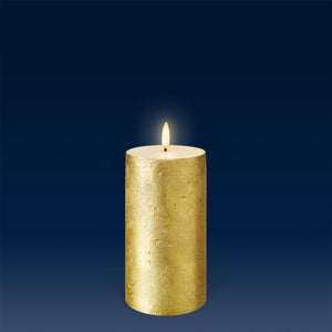 Medium Pillar, Handpainted Metallic Gold, Textured Wax Flameless Candle, 7.8cm x 15.2cm