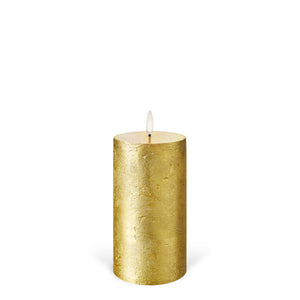 Medium Pillar, Handpainted Metallic Gold, Textured Wax Flameless Candle, 7.8cm x 15.2cm