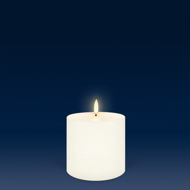 Small Wide Pillar, Classic Ivory, Smooth Wax Flameless Candle, 10.1cm x 10.1cm