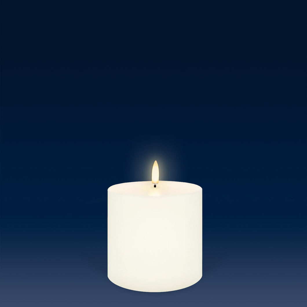 Small Wide Pillar, Classic Ivory, Smooth Wax Flameless Candle, 10.1cm x 10.1cm