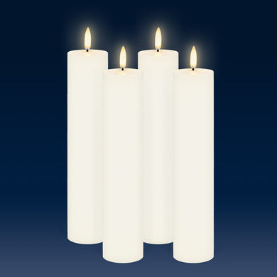 Set of 4 Classic Ivory Tall Thin Flameless Candles, 4.8cm x 22.2cm