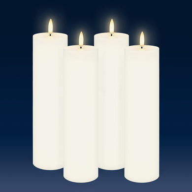 Set of 4 Classic Ivory Tall Narrow Flameless Candles, 5.8cm x 22.2cm