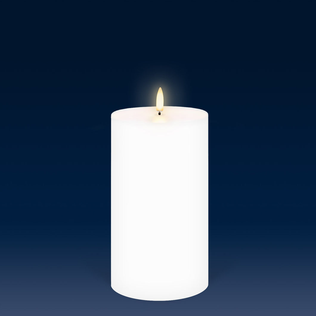 UYUNI Lighting Tall Wide Outdoor Pillar, White, Weather Resistant ABS Soft Touch Plastic Flameless Candle, 10.1cm x 17.8cm (4.0” x 7”)