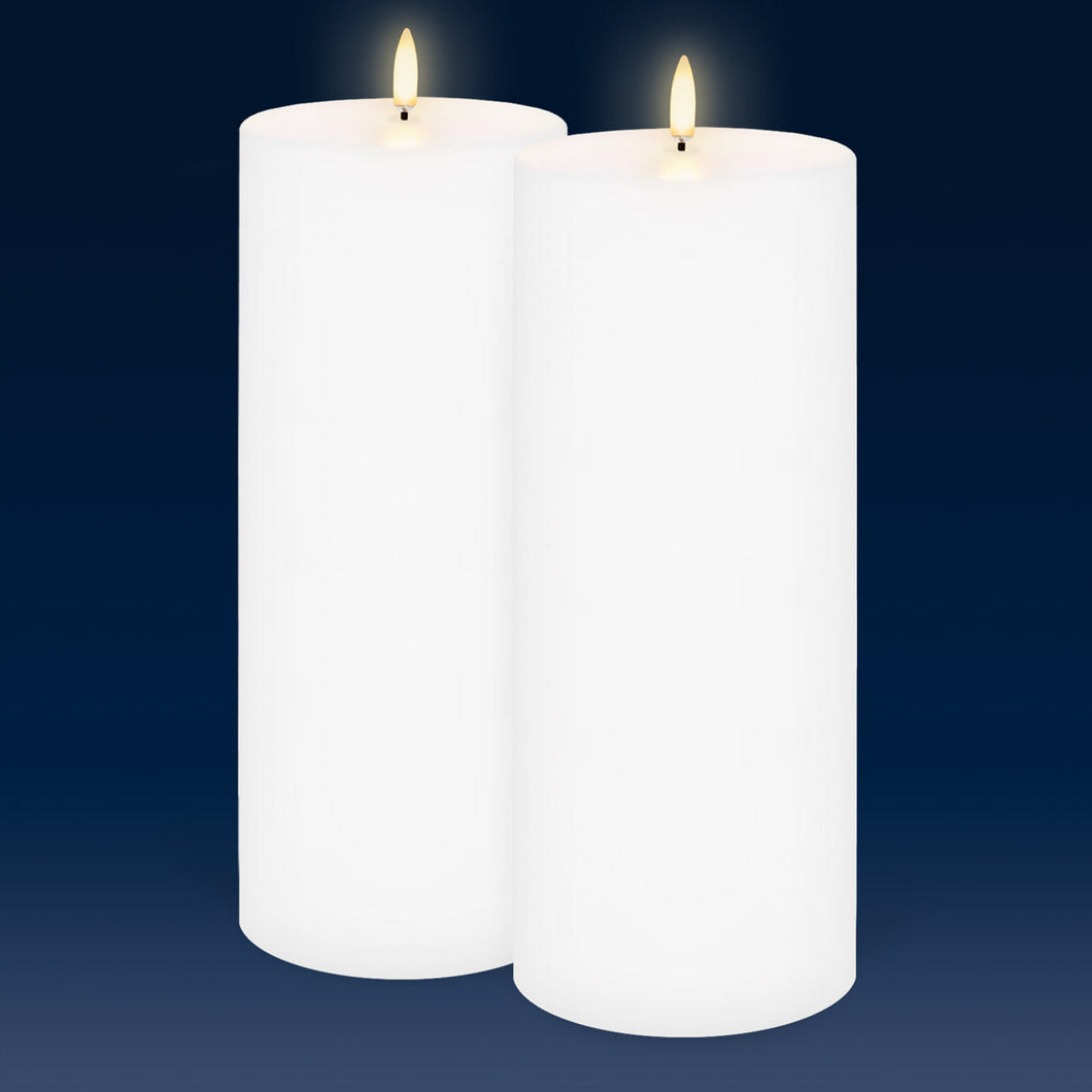 Set of 2 Nordic White Extra Tall Wide Flameless Candle, 10.1cm x 25.4cm