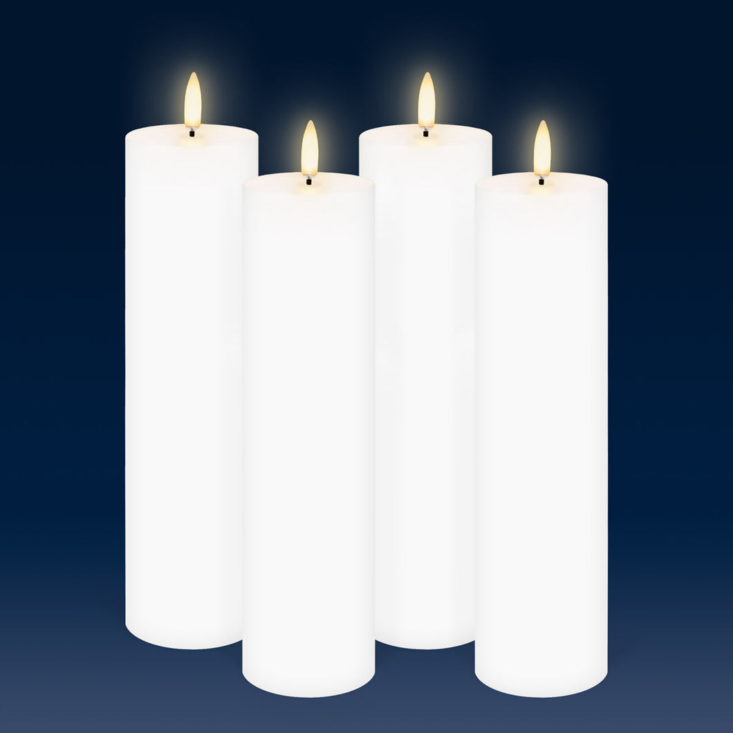 Set of 4 Nordic White Tall Narrow Flameless Candles, 5.8cm x 22.2cm