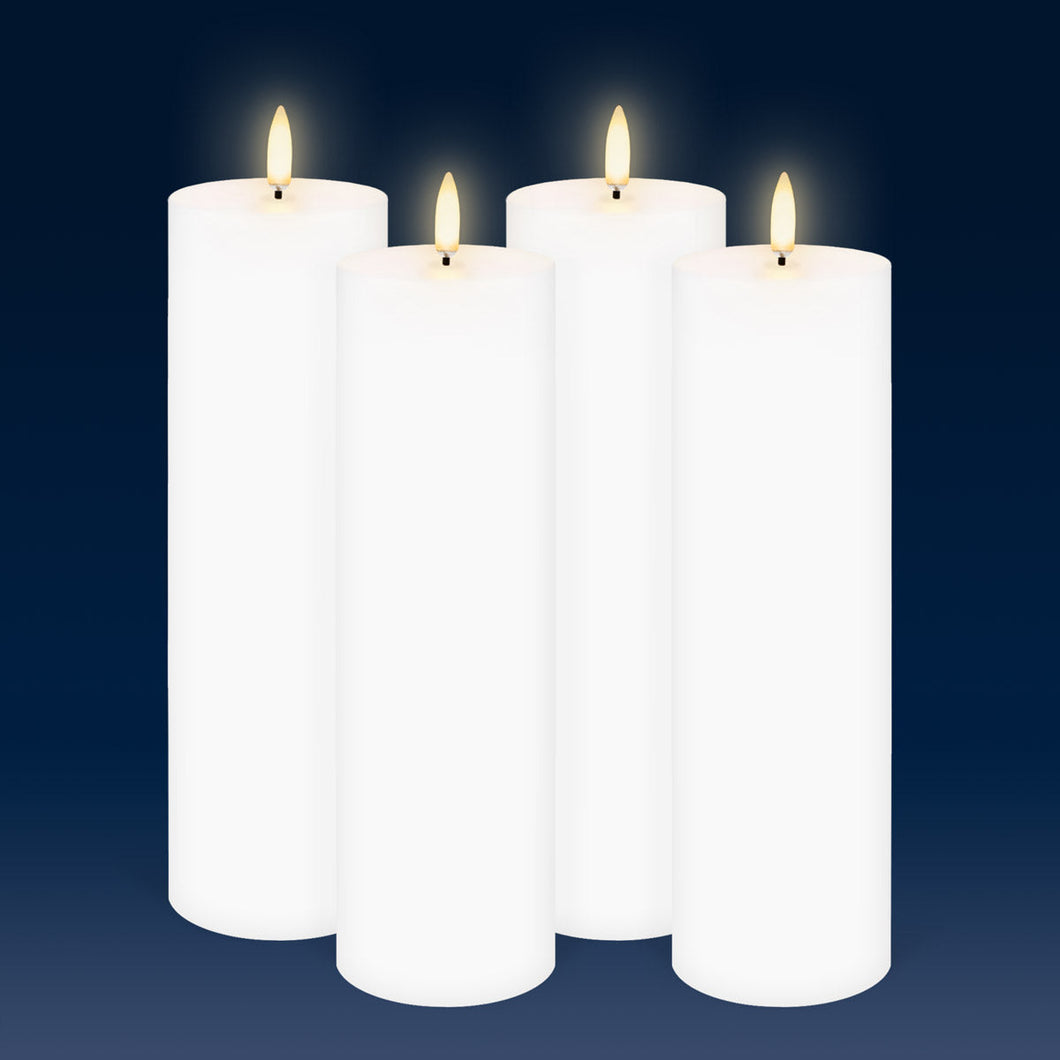 Set of 4 Nordic White Tall Slim Flameless Candles, 6.8cm x 22.2cm